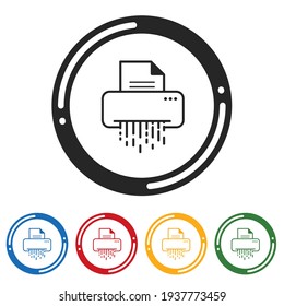 Document Shredder Icon Set. Flat Design Vector Illustration In 5 Colors Options For Web Design