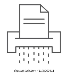 Document shredder thin line icon, file and document, destroy sign, vector graphics, a linear pattern on a white background, eps 10.