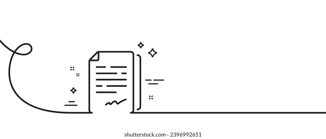 Icono de línea de firma de documento. Una línea continua con curl. Firma de archivo de documento de acuerdo. Símbolo de nota de Office. Cinta de esquema único de firma de documento. Patrón de curva de bucle. Vector