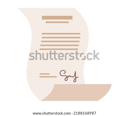 Document with signature and text icon. Contract or digital signature concept. Signing business contract. Vector flat illustration 