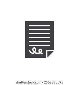 Document with a signature vector icon. filled flat sign for mobile concept and web design. Write Contract glyph icon. Symbol, logo illustration. Vector graphics