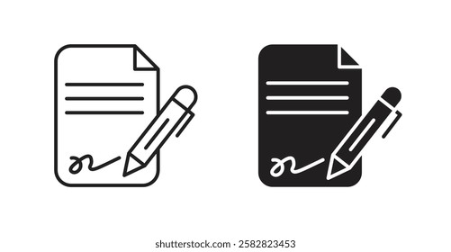 Document signed filled and outlined icons vectors on white background