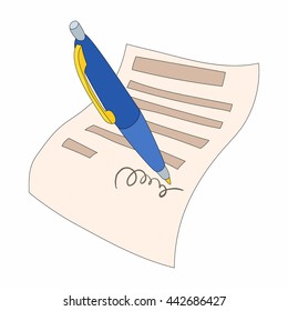 The document is signed icon in cartoon style on a white background