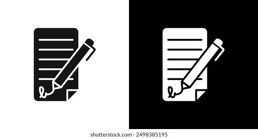 Document signed icon flat line symbol set.