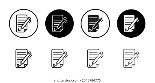 Conjunto de símbolos de linha plana do ícone de documento assinado.