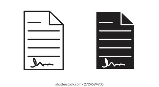 Document signed icon with line and silhouette versions.
