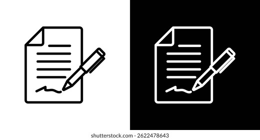 Ícone assinado do documento forma gráfico simples clipart símbolo. linha fina contorno arte
