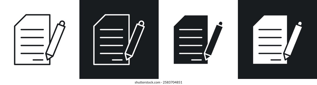 Document signed icons collection in black and white filled and line versions