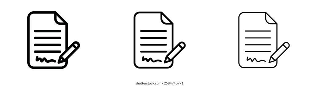 Document signed icons in three different stroke lines