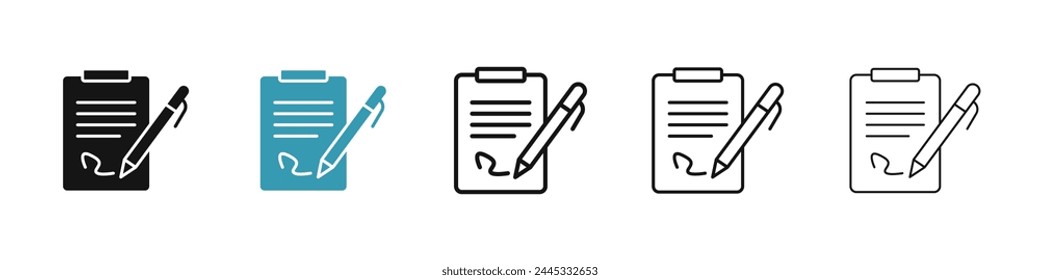 Document signed line icon set. contract paper with signature sign. agreement document icon for Ui designs.