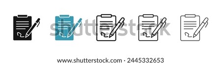 Document signed line icon set. contract paper with signature sign. agreement document icon for Ui designs.