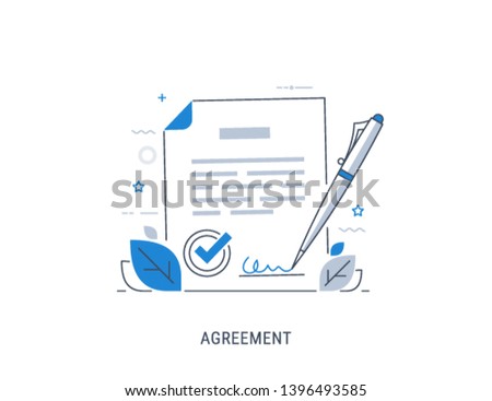 Document signing agreement. Flat modern line-art vector illustration.