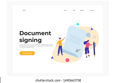 Document signing concept illustration concept for web landing page template, banner, and presentation