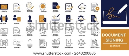 Document Signing Icons Set E-signature, Approval, Contract and Legal
