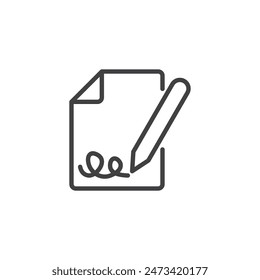 Document Signing line icon. linear style sign for mobile concept and web design. Document with pen and signature outline vector icon. Symbol, logo illustration. Vector graphics
