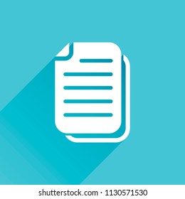document simple icon. Gray icon with long shadow in bottom left corner on blue background