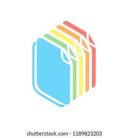 document simple icon. Stack of colorful isometric icons on white background