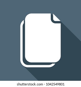 document simple icon. White flat icon with long shadow on background