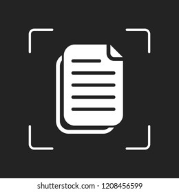 document simple icon. White object in camera autofocus on dark background