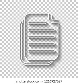 document simple icon. White outline sign with shadow on transparent background