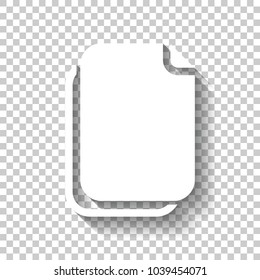 document simple icon. White icon with shadow on transparent background