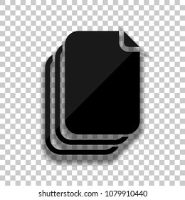 document. simple silhouette. Black glass icon with soft shadow on transparent background