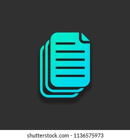 document. simple silhouette. Colorful logo concept with soft shadow on dark background. Icon color of azure ocean