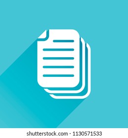 document. simple silhouette. Gray icon with long shadow in bottom left corner on blue background