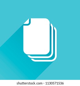 document. simple silhouette. Gray icon with long shadow in bottom left corner on blue background