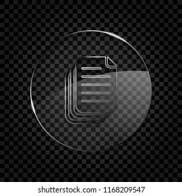 document. simple silhouette. Icon in circle glass bubble on dark transparent grid. Glass style