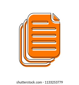 document. simple silhouette. Isolated icon consisting of black thin contour and orange moved filling on different layers. White background