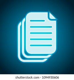document. simple silhouette. Neon style. Light decoration icon. Bright electric symbol