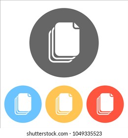document. simple silhouette. Set of white icons on colored circl