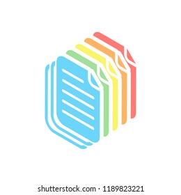 document. simple silhouette. Stack of colorful isometric icons on white background