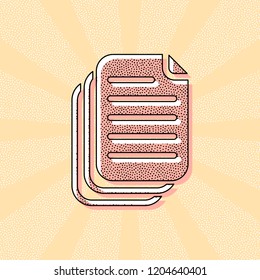 document. simple silhouette. Vintage retro typography with offset printing effect. Dots poster with comics pop art background