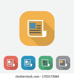 Document square icon with long shadow, Pdf File Flat Icon, file symbol illustration for mobile and web design, app, UI, UX, Eps10