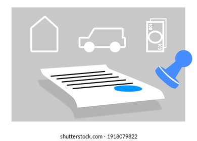 Document with stamp, legal registration of a contract, agreement or notary statement., last will and testament, insurance.