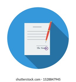 Document with a Stamp Signature and a Pen Flat  Icon