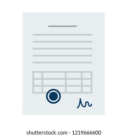 Document with stamp and signature vector flat icon isolated on white