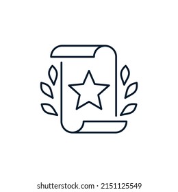 Document, star, bay leaf. The concept of a certificate, award, quality mark. Vector icon isolated on white background.