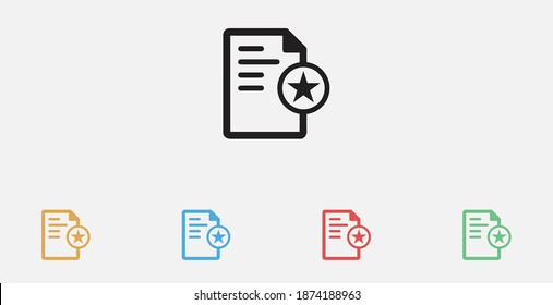 Document with star icon. Document, best, favorite, rating symbol. Vector illustration icon. Filled icon. Set of colorful flat design icons