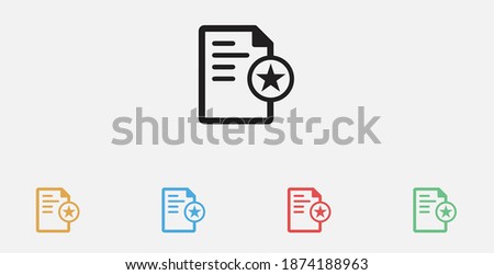 Document with star icon. Document, best, favorite, rating symbol. Vector illustration icon. Filled icon. Set of colorful flat design icons