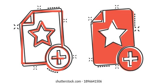 Document with star icon in comic style. Wish list cartoon vector illustration on white isolated background. Favorite purchase splash effect business concept.