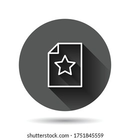 Document with star icon in flat style. Wish list vector illustration on black round background with long shadow effect. Favorite purchase circle button business concept.