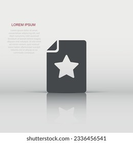 Document with star icon in flat style. Wish list vector illustration on white isolated background. Favorite purchase business concept.