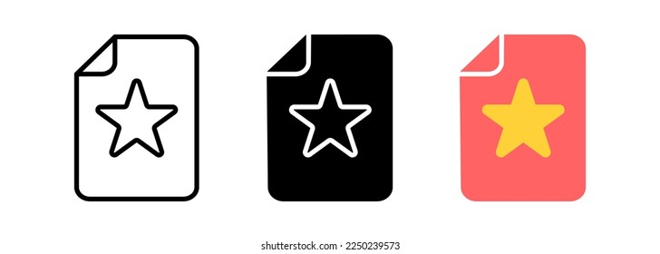 Document with star line icon. Important, button, favorites, mark as important, select, feedback, selected File management concept