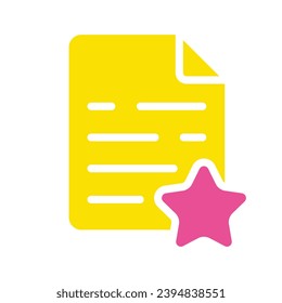 Document with a star. Mark as important, add to bookmarks, incoming message, email, file, text, business communication, conversation, documentation, report. Colorful icon on white background - Shutterstock ID 2394838551