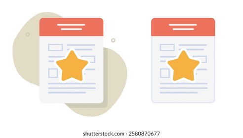 Document star rating quality review icon flat modern graphic vector illustration set, business form approval evaluation certification file, favorite important achievement contract agreement clip art