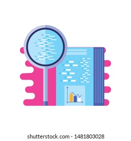 document with statistical with search magnifying glass