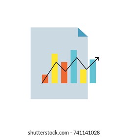 document with statistics bar diagram and arrow growing